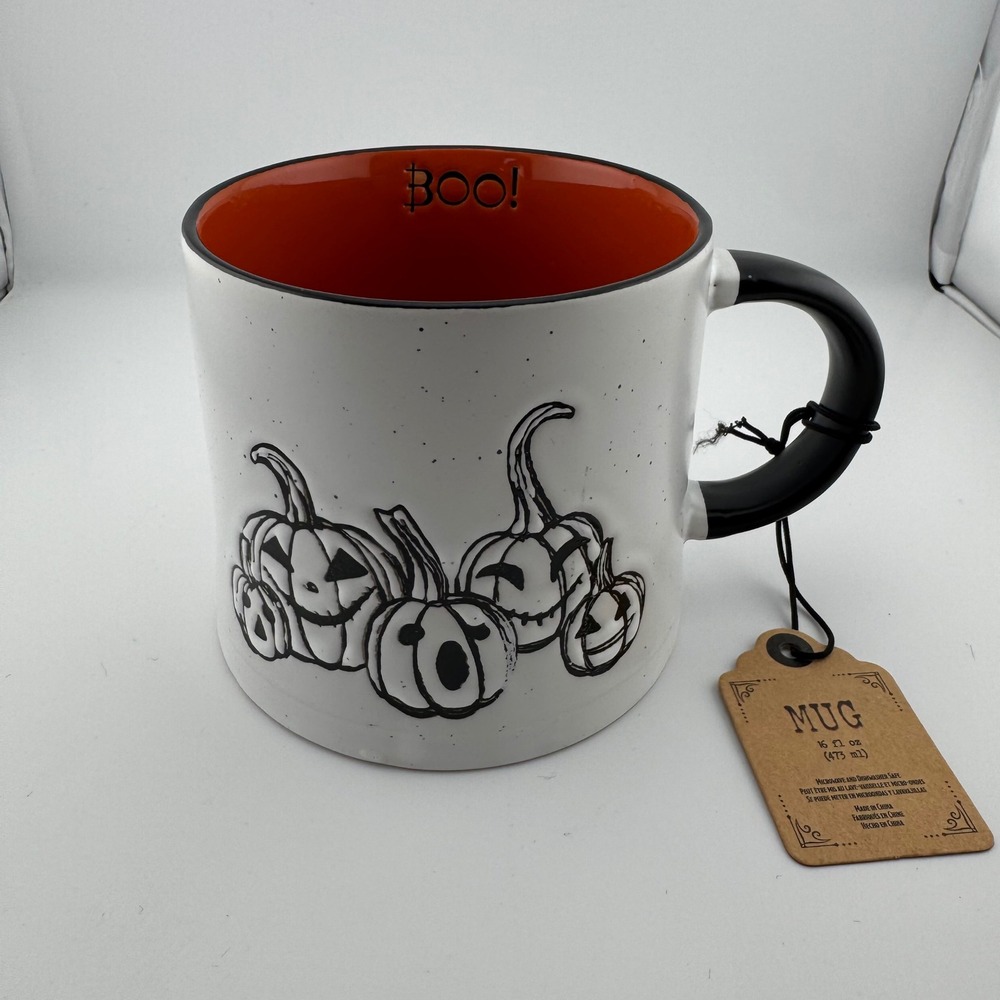 Global Design Connections Pumpkin Mug 16oz White Orange New Halloween Spooky